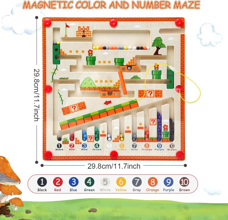 [Free Shipping] Wooden MagneticColor and Number Maze MontessoriAlphabet Matching and CountingPuzzle Board Leaning EducationalMath Toy Birthday Gift Montessori Toymagnetic boardgames magnetic color