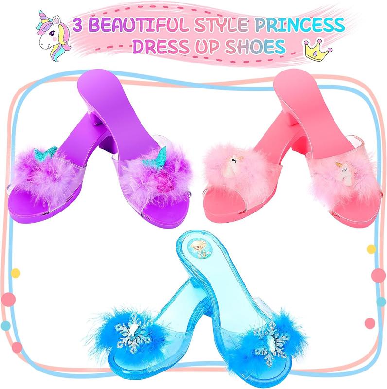 Christmas Gift Princess Dress Up Toys 3-6 Years Old Girls' Gift Set, Princess Dress Up Shoes Set Include Toddler Jewelry Boutique Kit, Skirts 3 Pairs of Princess Dress Up Shoes, Pretend Role Play Gift Toy for Girls