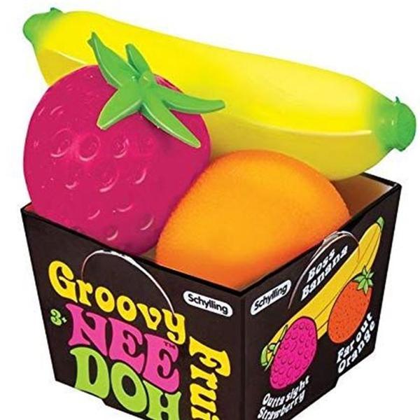 Schylling NeeDoh Groovy Fruit - Sensory Fidget Toy - Multiple Shapes - Ages 3 to Adult (Pack of 1) nee doh  gumdrop cube