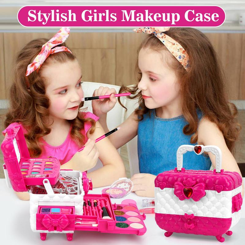 Princess Makeup Toy, 56pcs set Washable Makeup Toy with Jewelry, Pretend Play Makeup Toy, Birthday Gift for Girls, Cute Makeup Vanity Accessories, Halloween & Christmas Gift