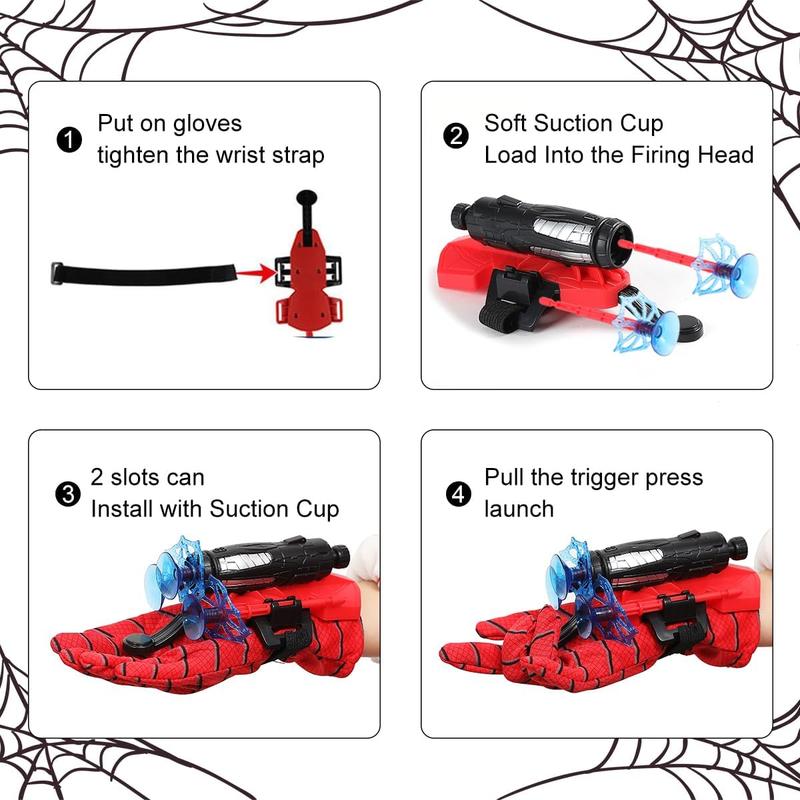 2 Sets Spider Gloves Man Web Shooters Dart Board Toys Sticky Balls for , Hero   Launcher Toys Set for Birthday Party Christmas Halloween