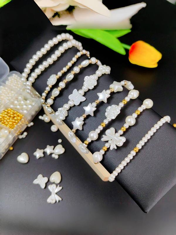 Faux Pearl & Bow & Flower & Star Shaped Beads Kit, DIY Jewelry Making Supplies for Bracelet Necklace Earrings, Jewelry Accessories for Women & Girls