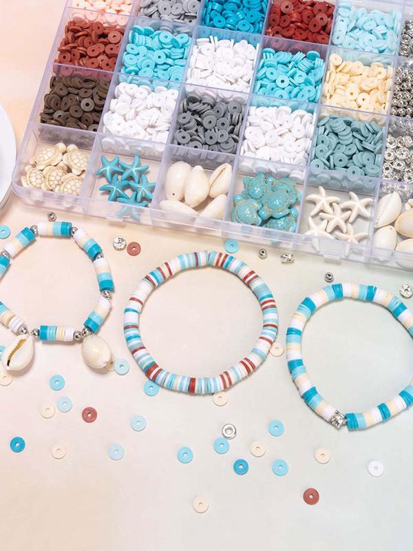 Ocean Style Vacation Turquoise Turtle Shells Starfish Clay Beads Bracelet Making Kit, Friendship Bracelet Kit for Women, Summer Sand Beads Kit for Jewelry Making