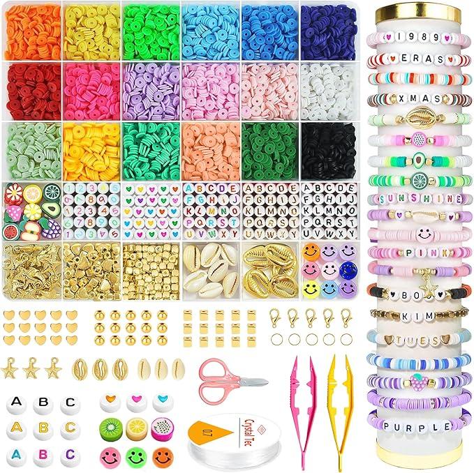 3000 Pcs Clay Beads Bracelets for Women, Bracelet Making kit Golden Beads for Jewelry Making, Charms Bracelet Kit DIY Arts and Crafts Birthday Gifts Preppy