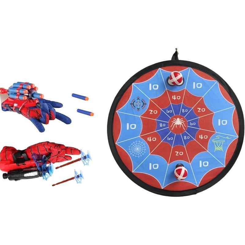 2 Sets Spider Gloves Man Web Shooters Dart Board Toys Sticky Balls for , Hero   Launcher Toys Set for Birthday Party Christmas Halloween