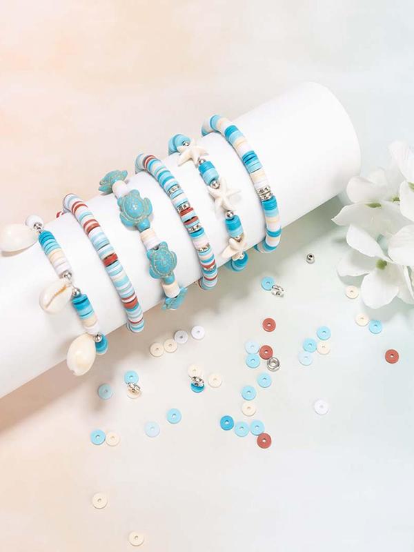 Ocean Style Vacation Turquoise Turtle Shells Starfish Clay Beads Bracelet Making Kit, Friendship Bracelet Kit for Women, Summer Sand Beads Kit for Jewelry Making