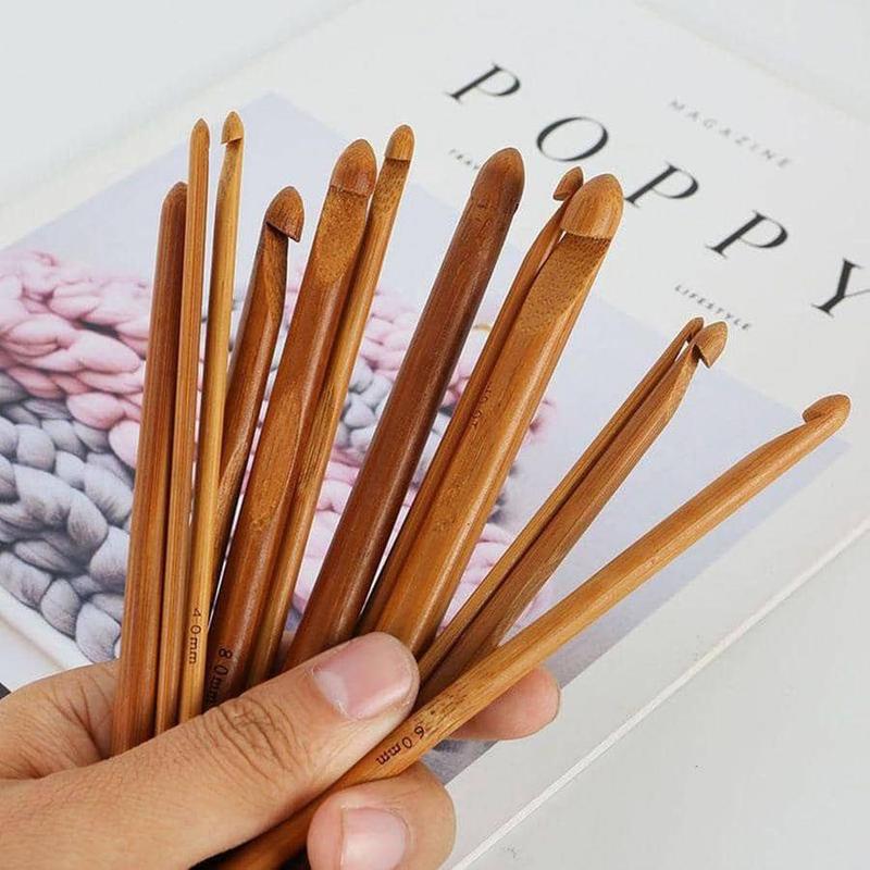 Bamboo Knitting Needles, 12pcs Household Crochet Hooks, Knitting Crafts Needle