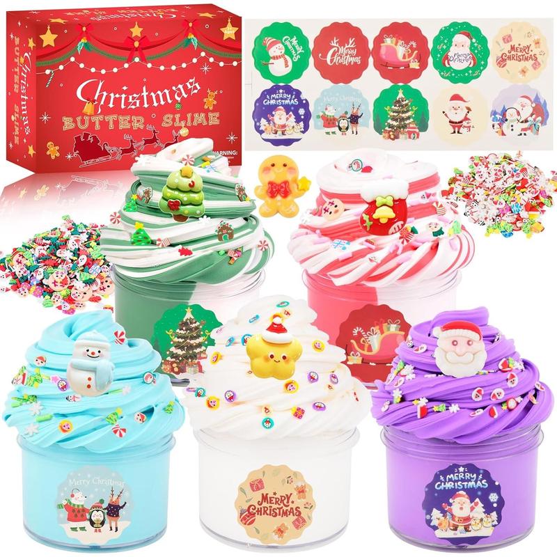 Christmas 5 Pack Butter Slime Kit for Girls, Birthday Gifts for Kids, Party Favor for Girls & Boys, Super Soft, Non Stickys, Xmas Gifts for Classroom Rewards, Christmas Stocking Stuffers for Kids