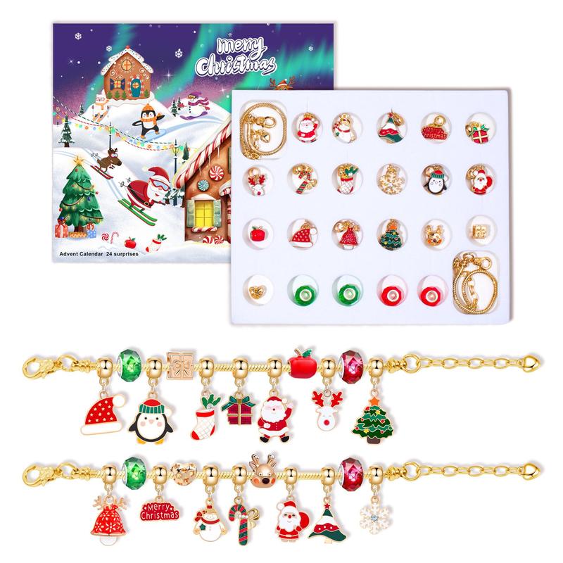 Festival Advent Calendar DIY Jewelry Making Kit, 1 Set 24-day Countdown with 22 Charms & 2 Chains, Festive Craft Set, Festival Themed Beading Gift, Christmas Stocking Filler