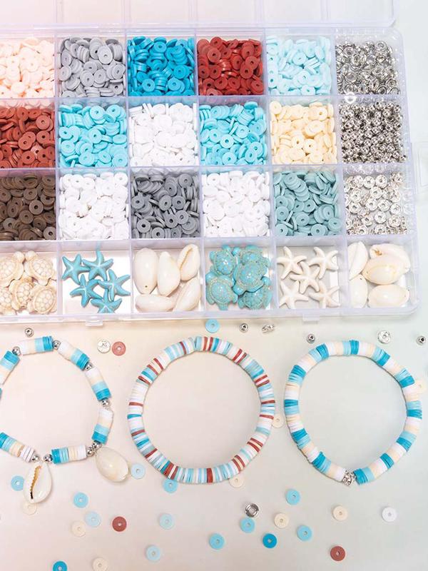 Ocean Style Vacation Turquoise Turtle Shells Starfish Clay Beads Bracelet Making Kit, Friendship Bracelet Kit for Women, Summer Sand Beads Kit for Jewelry Making