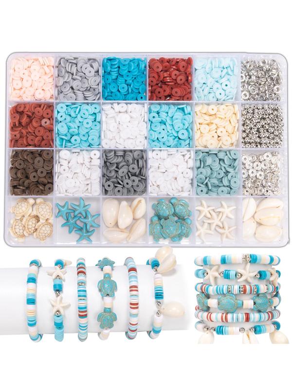 Ocean Style Vacation Turquoise Turtle Shells Starfish Clay Beads Bracelet Making Kit, Friendship Bracelet Kit for Women, Summer Sand Beads Kit for Jewelry Making