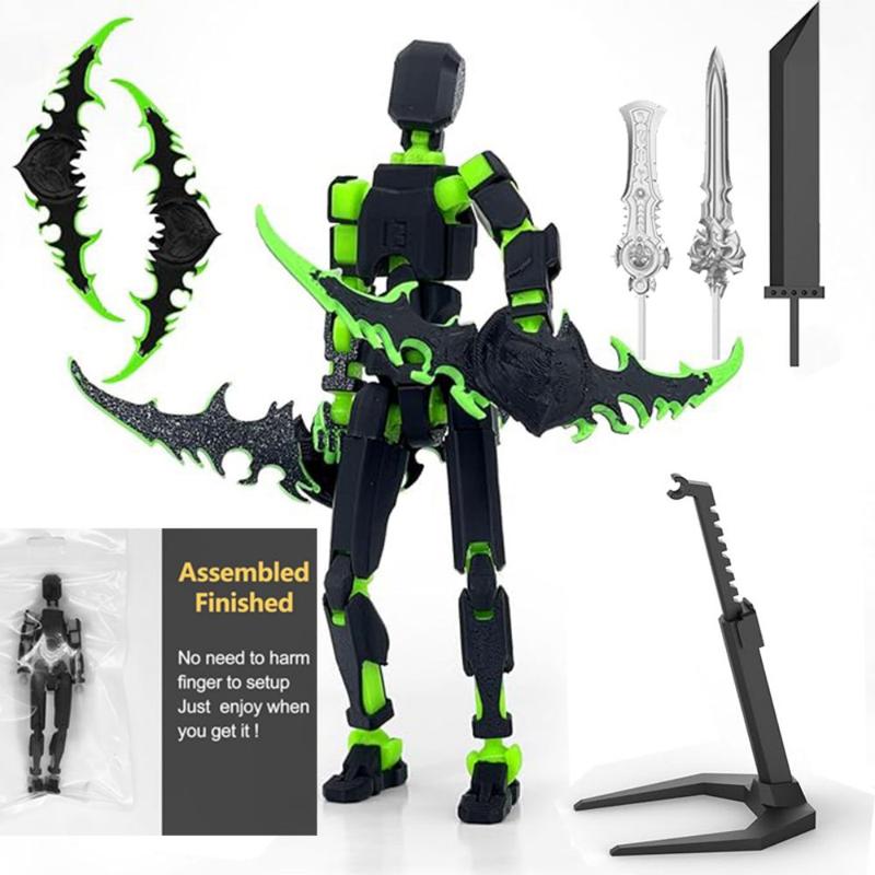 (Assembly Completed) T13 Action Figure Set, titan 13 Robot Action Figure 3D Printed robo 13 Action Figure Articulated, Dummy 13 Lucky 13 Gift for Collectors Desktop Decorations, Black Green