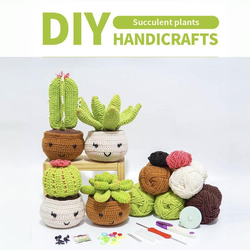 Cactus Crochet Kit for Beginners, 1 Set Crochet Starter Kit with Crochet Hooks, Crochet Accessories, DIY Crochet Supplies for Home Decor