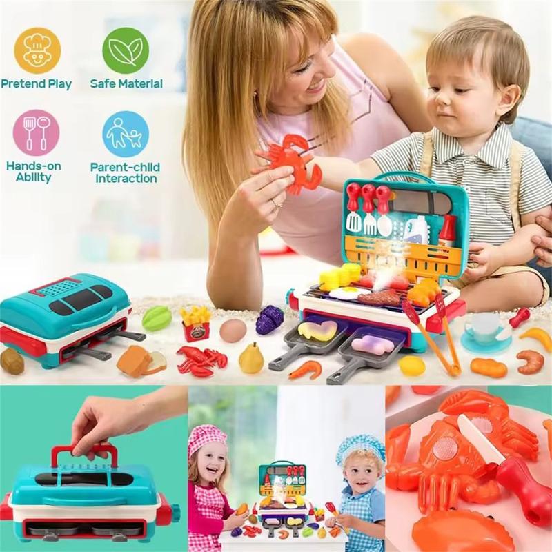 BBQ Grill Toy Set Color Changing Pretented Play,Little Chef Play, Interactive BBQ Toy Set for Kids aged 3 4 5 6 7 8+