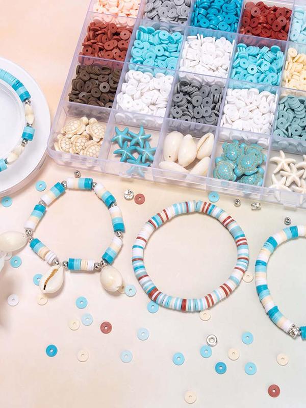 Ocean Style Vacation Turquoise Turtle Shells Starfish Clay Beads Bracelet Making Kit, Friendship Bracelet Kit for Women, Summer Sand Beads Kit for Jewelry Making