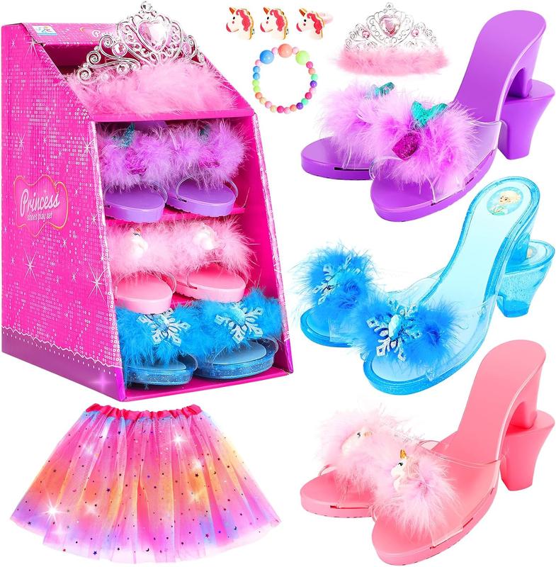 Christmas Gift Princess Dress Up Toys 3-6 Years Old Girls' Gift Set, Princess Dress Up Shoes Set Include Toddler Jewelry Boutique Kit, Skirts 3 Pairs of Princess Dress Up Shoes, Pretend Role Play Gift Toy for Girls