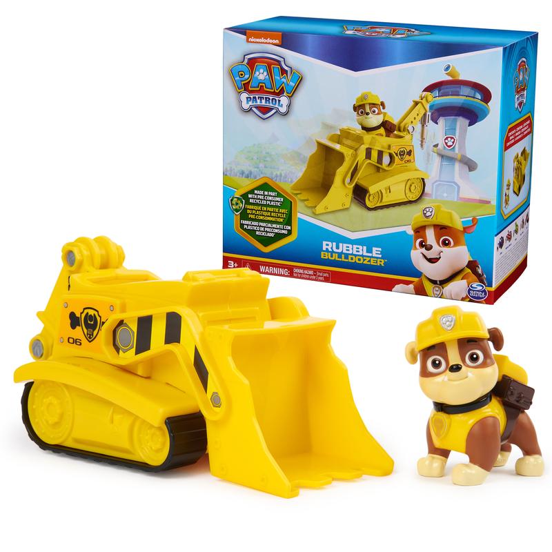 PAW Patrol, Rubble’s Bulldozer, Toy Vehicle with Collectible Action Figure, Sustainably Minded Kids Toys for Boys & Girls Ages 3 and Up