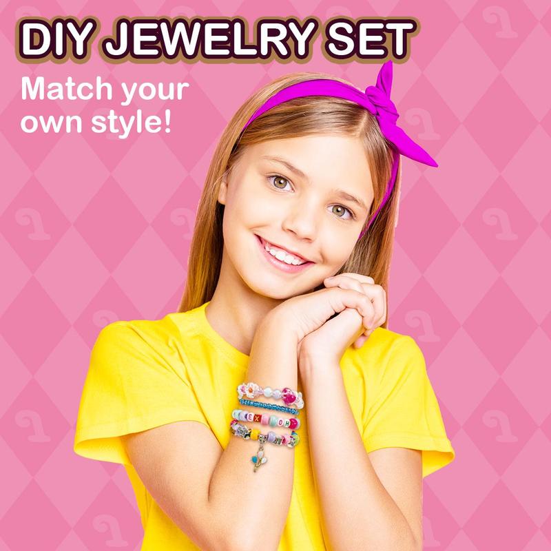 Bracelet Making Kit, 1 Set DIY Jewelry Set with Beautiful Double Layer Craft Box & Beads, Birthday Gift for Him or She Over 5 Years Old