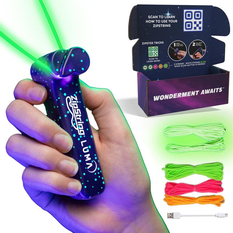 ZipString® Luma The Patented Glow-in-The-Dark Toy That Flies a Loop of String, Creates Endless Shapes and Tricks. Built-in LED for Glowing Fun. Perfect STEM Gift for Kids & Adults. Wonderment Awaits