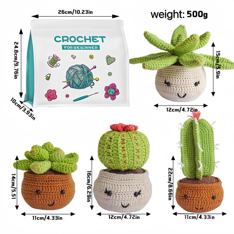 Cactus Crochet Kit for Beginners, 1 Set Crochet Starter Kit with Crochet Hooks, Crochet Accessories, DIY Crochet Supplies for Home Decor