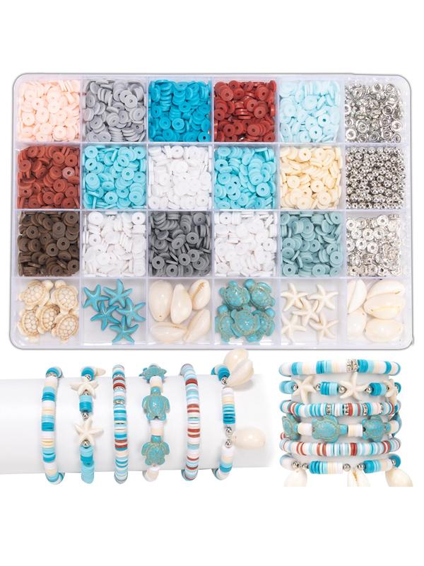 Ocean Style Vacation Turquoise Turtle Shells Starfish Clay Beads Bracelet Making Kit, Friendship Bracelet Kit for Women, Summer Sand Beads Kit for Jewelry Making