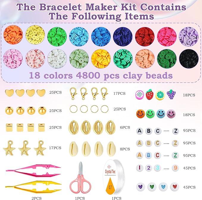 3000 Pcs Clay Beads Bracelets for Women, Bracelet Making kit Golden Beads for Jewelry Making, Charms Bracelet Kit DIY Arts and Crafts Birthday Gifts Preppy