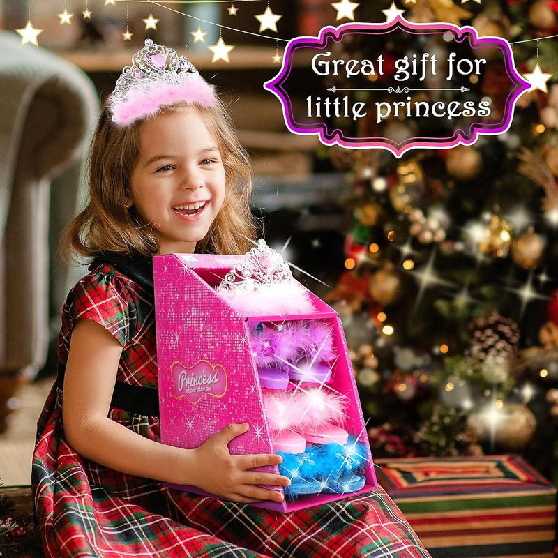 Christmas Gift Princess Dress Up Toys 3-6 Years Old Girls' Gift Set, Princess Dress Up Shoes Set Include Toddler Jewelry Boutique Kit, Skirts 3 Pairs of Princess Dress Up Shoes, Pretend Role Play Gift Toy for Girls