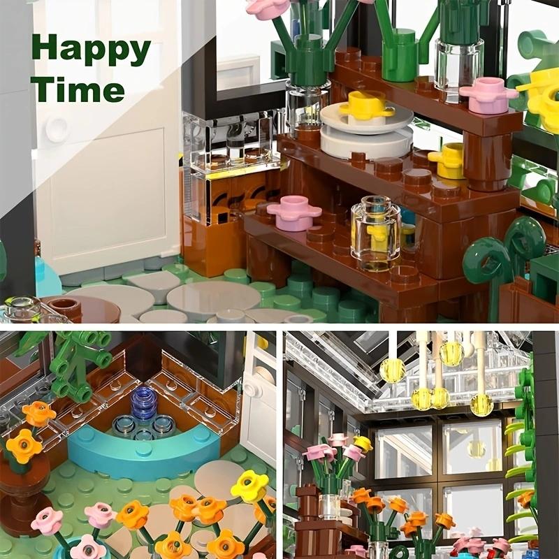 (579Pieces)Flower House Building Set,Christmas Building Blocks Toy,Greenhouse Model Building Block Set Playset,Garden House Model,Flower Shop Building Kits,with Beautiful Christmas Gift Box Toys for Boys Girls and Building Lover