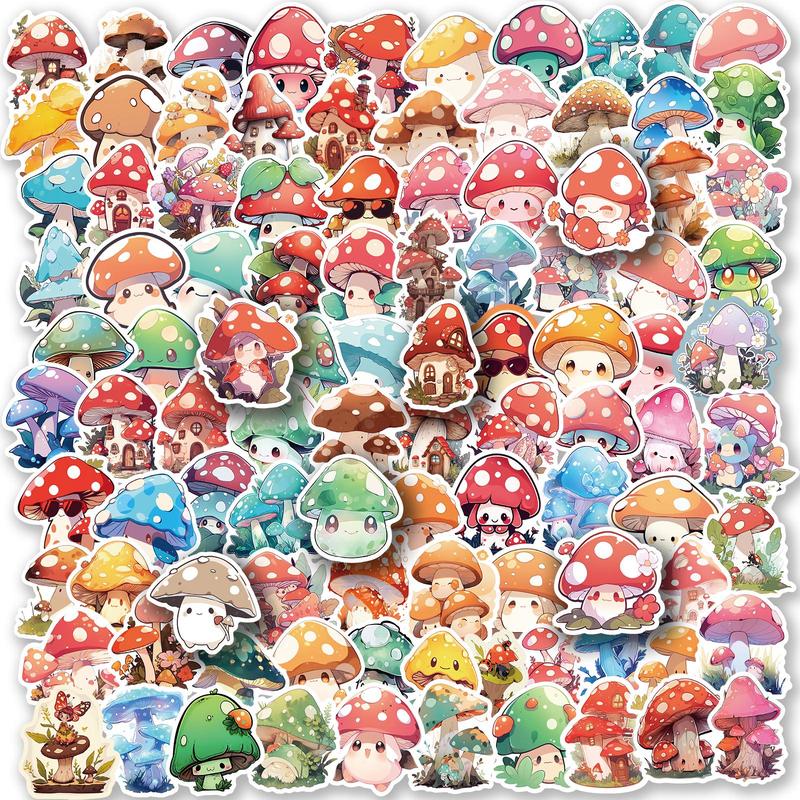 Cartoon Mixed Mushroom Pattern Sticker, 100pcs set Waterproof DIY Self Adhesive Decor Paper, Naughty Stickers For Gift Greeting Card Guitar Water Bottle Laptop Phone Decor