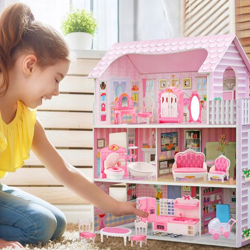 75 Pcs Dollhouse Furniture Set Accessories,Small Dollhouse Miniature Pretend Play Family Toys Gift,Toddler Boy Girl Kid 3Y+ Mini Bedroom Livingroom Bathroom Kitchen Infant Room Kit