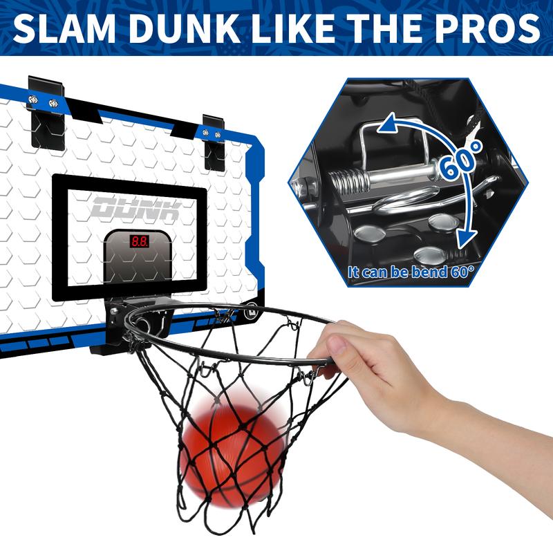 deAO Basketball Hoop Indoor,Mini Basketball Hoop with 4 Balls & Electronic Scoreboard &50 PCS Basketball Cartoon Stickers,Over The Door Basketball Hoop,Sports Game Gift