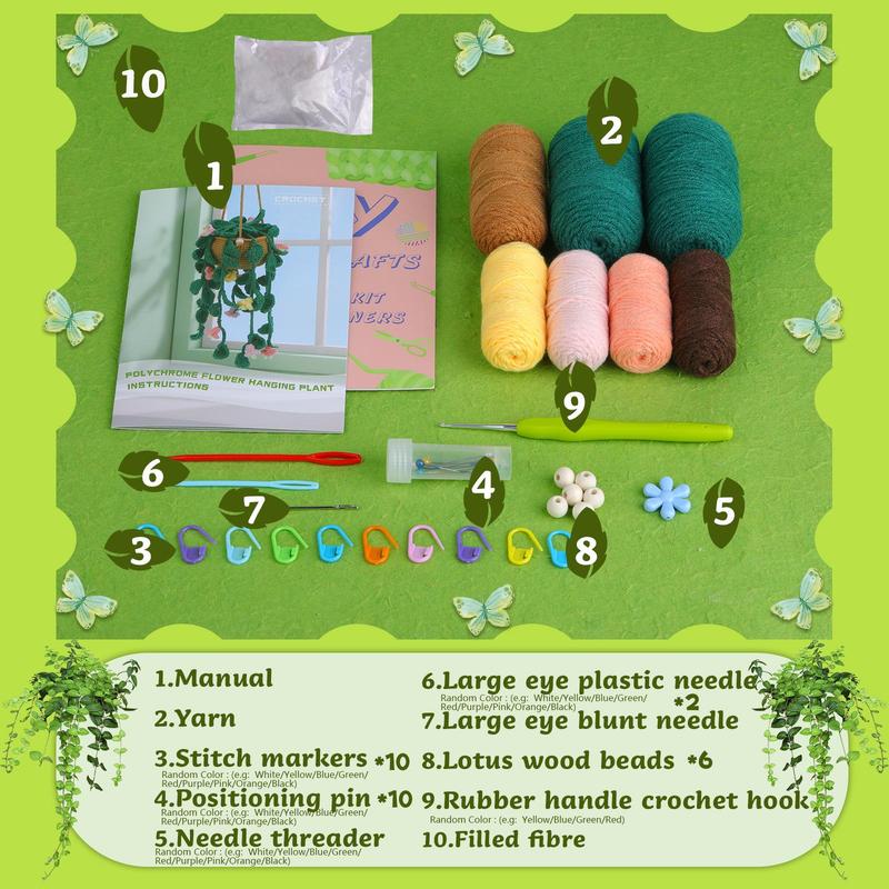 Hanging Potted Plant Crochet Kit, Crochet Starter Kit with Step-by-Step Instructions & Video Tutorials, DIY Knitting Kit for Adults