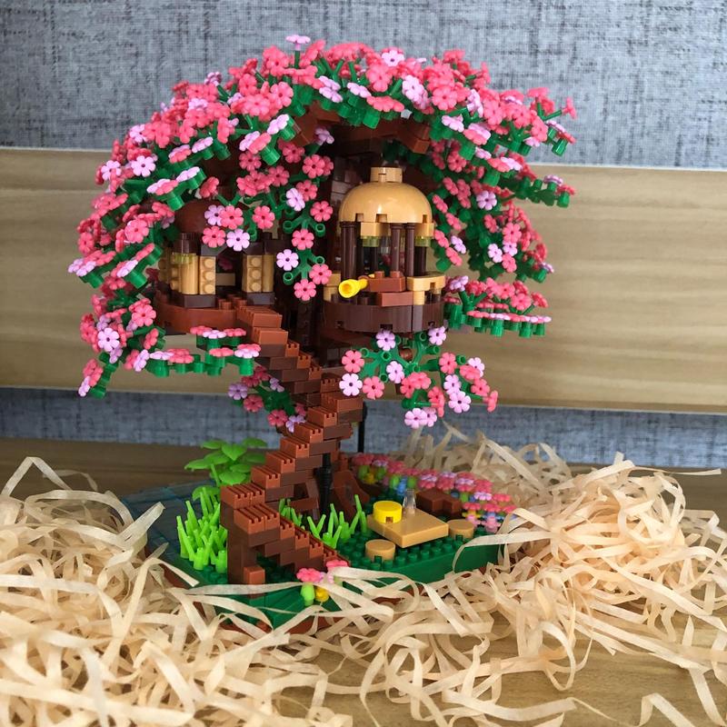 Cherry Blossom Tree House Building Blocks, 2138pcs set Creative Micro-particle Assembled Model Toy, Birthday Gift Options