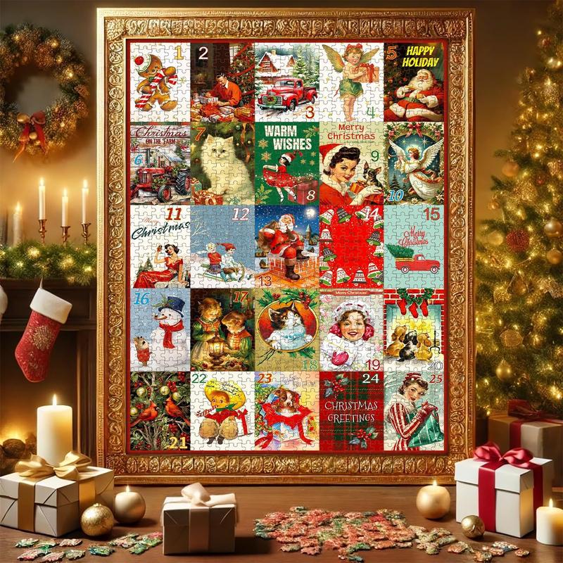 Vintage Puzzle Advent Calendar 2024 Adults Teens, 1000 count Christmas Jigsaw Puzzles Countdown Calendar for  Xmas Suprise Gifts for Family Friends