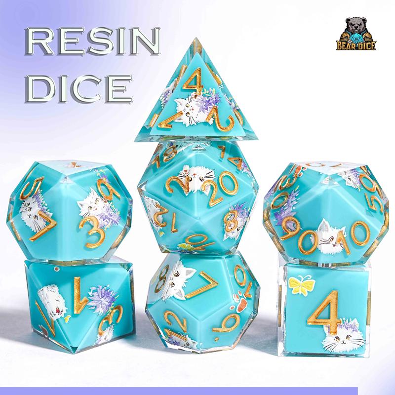 Bear Dice Blue Meow Shadow dnd Solid Cat Resin Dice dice