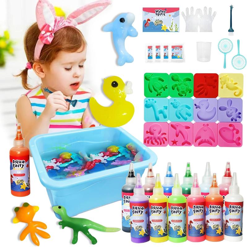 [51% OFF HOLIDAY DEAL] 12 Colors Magic Water Elf Toy Kit, Aqua Fairy Water Gel Kit, Handmade Magic Water Toy Creation kit, 100ml Water Elf Set with 12 Shape Molds, DIY Aqua Fairy Marine Life