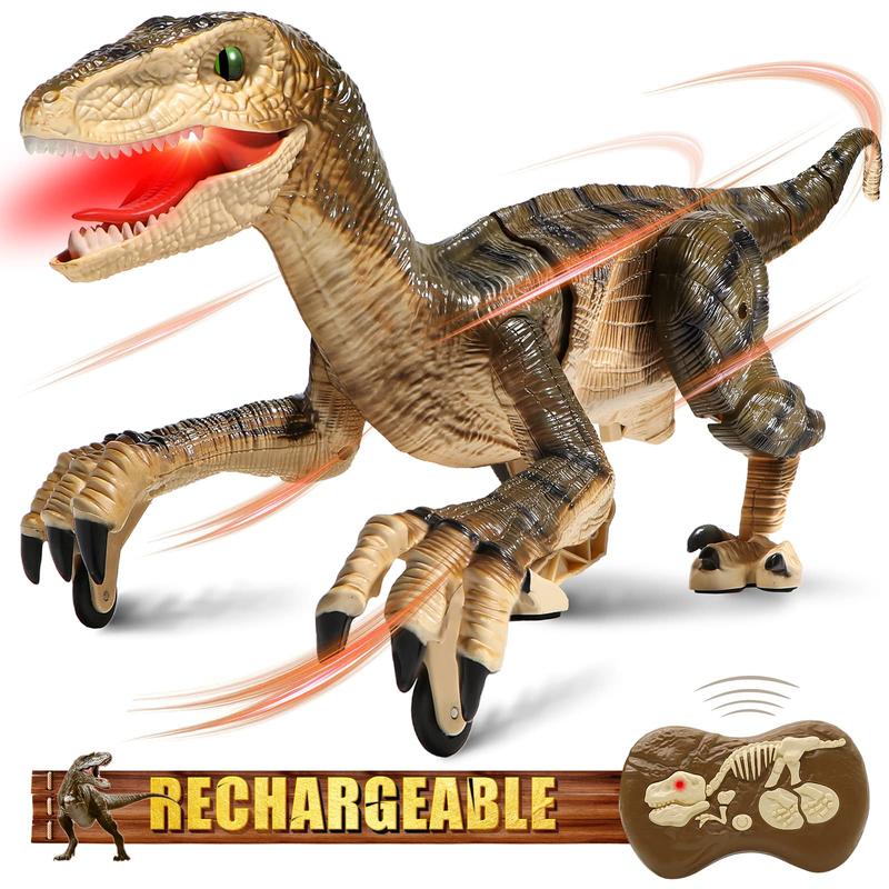 Remote Control Dinosaur Toys  for Kids, Electronic RC Dinosaur Walking Robot Toy with Light & Realistic Roaring Sound Velociraptor