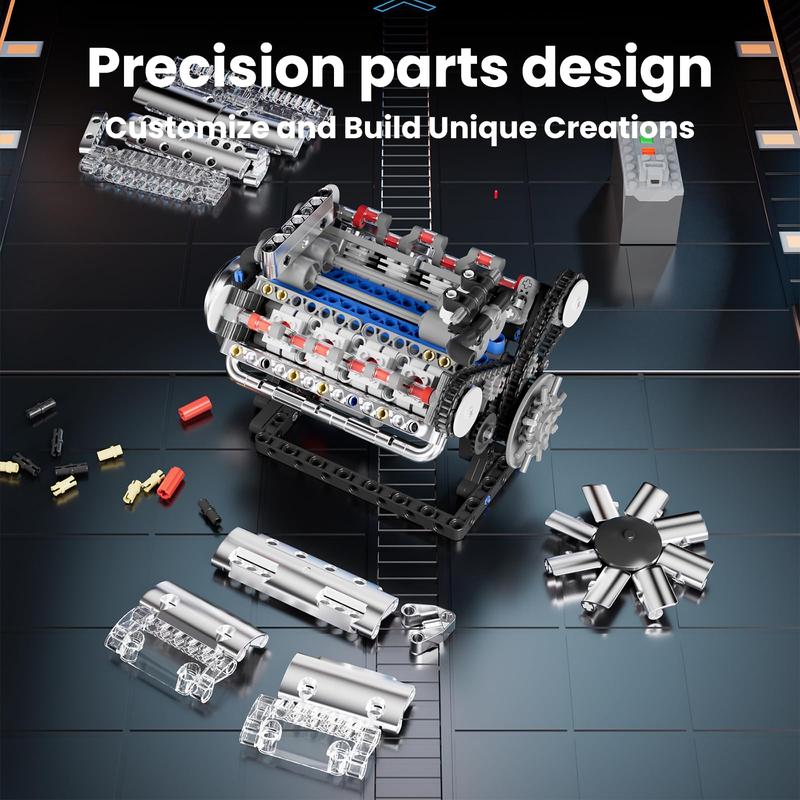 Mould King 10088 No.V8 Engine Model Kit - 535 Pcs to Build Your Own Mini Engine That Works- DIY STEM Project & Gift for Kids Teens