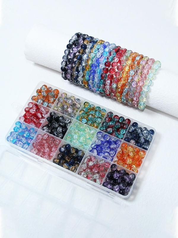 8mm Round Glass Beads, Colorblock Beads for Bracelet Making, Jewelry Making Kit, School Supplies, Arts and Crafts for Kids