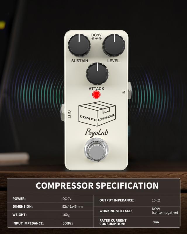 POGOLAB Compressor Pedal, Guitar Effect Pedal Compressor, Mini Compressor Pedal for Electric Guitar Bass, True Bypass