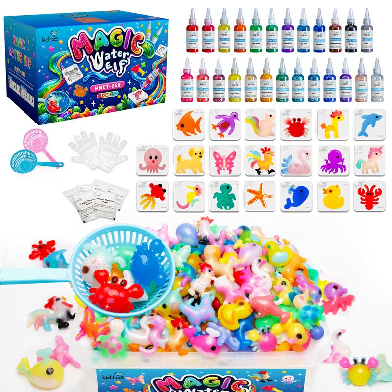 Kiditos magic water elf toy kit with 25 magic gels, 20 animal molds-Arts & Crafts DIY stem kits for kids (25 colors)