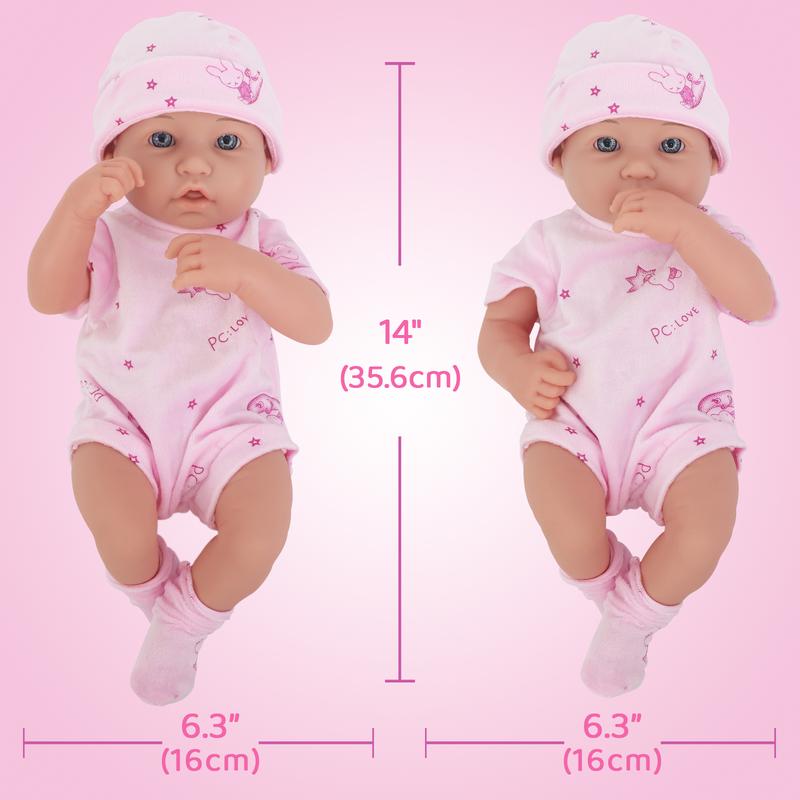 14 Inch Baby Doll Clothes Accessories Set, Reborn Soft Body Baby Doll Set with Cap, Socks, Bottles, Toy Rattles, Pacifiers