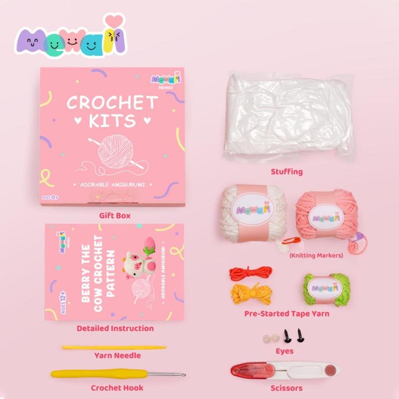 Mewaii DIY Crochet Kit for Beginners, 1 Set Complete DIY Kit Animals for Adults & Teens, DIY Handmade Knitting Supplies, Lovely Gift for Birthday [Package List As Picture Shown]