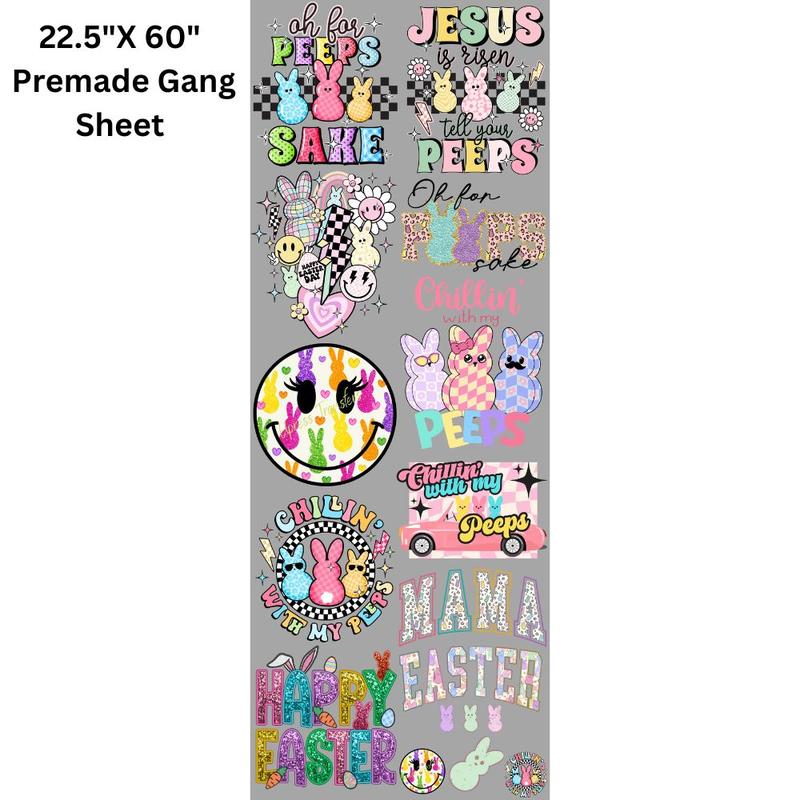 Peeping Easter DTF Transfers Gang Sheet 22” wide x 60” long DIY Direct to Film T Shirt Transfers