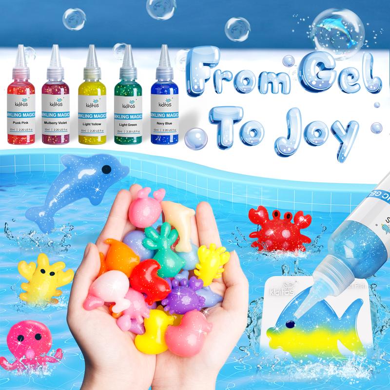 Kiditos magic water elf toy kit with 25 magic gels, 20 animal molds-Arts & Crafts DIY stem kits for kids (25 colors)