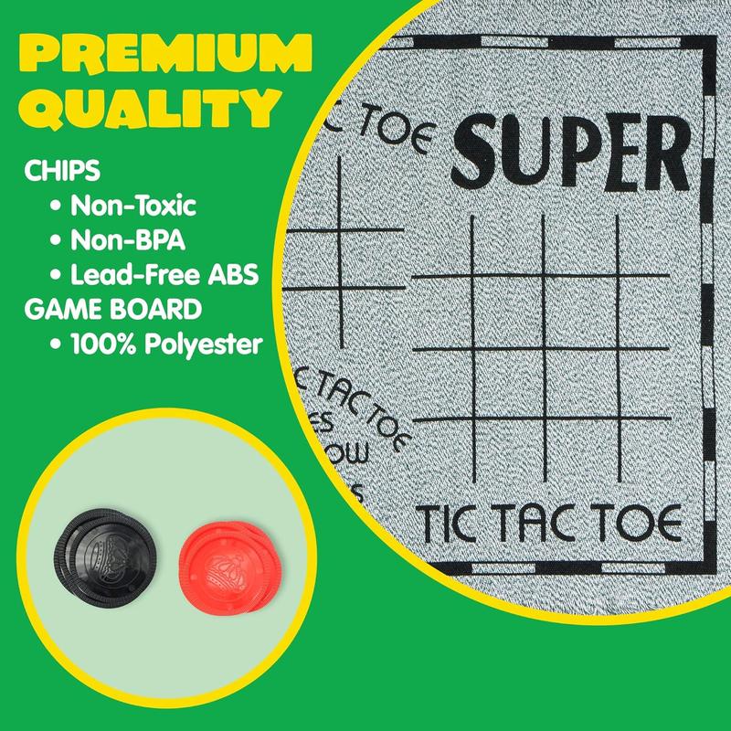  3-in-1 Vintage Giant Checkers and Tic Tac Toe Game with Reversible Mat, 24 Chips, Family Board Game, Lawn Game, BBQ Party Favor, Indoor and Outdoor Activity for Kids and Adults