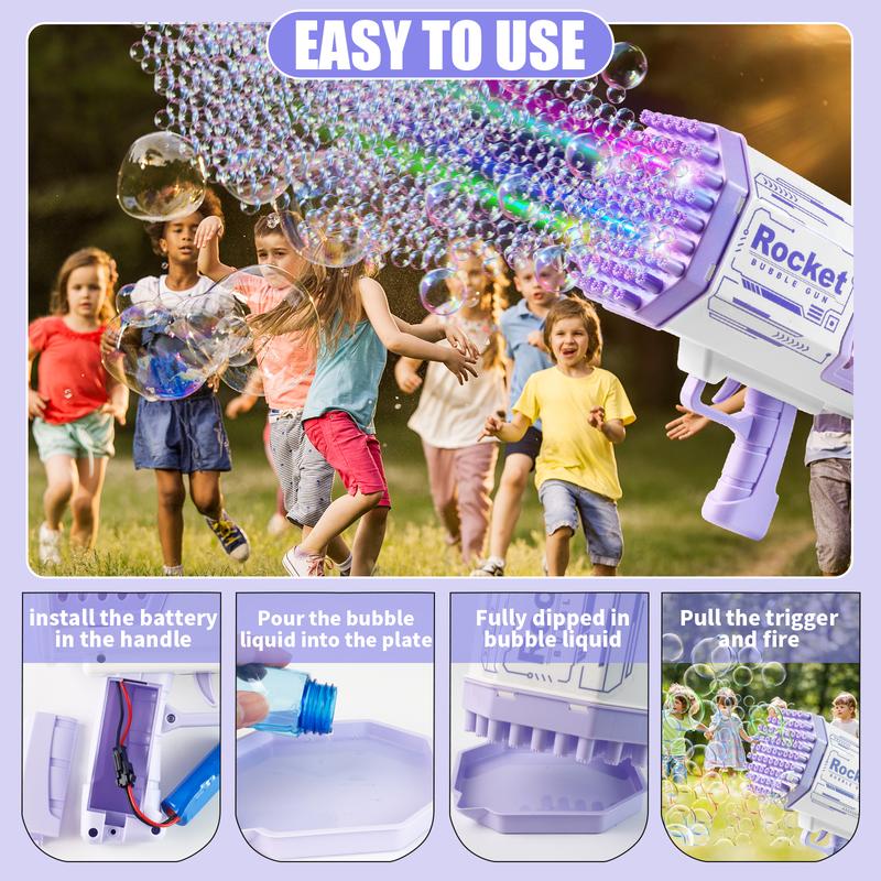 Bubble Machine Gun with 69 Holes and Colorful Lights Bubble Maker Machine