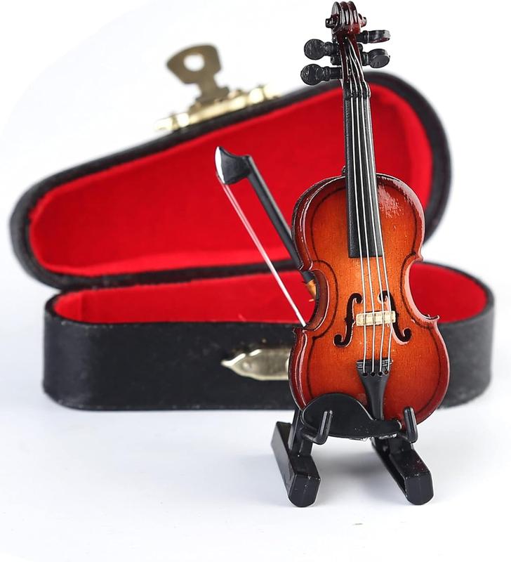 World's Smallest Violin Wooden Miniature Violin with Stand Bow and Case