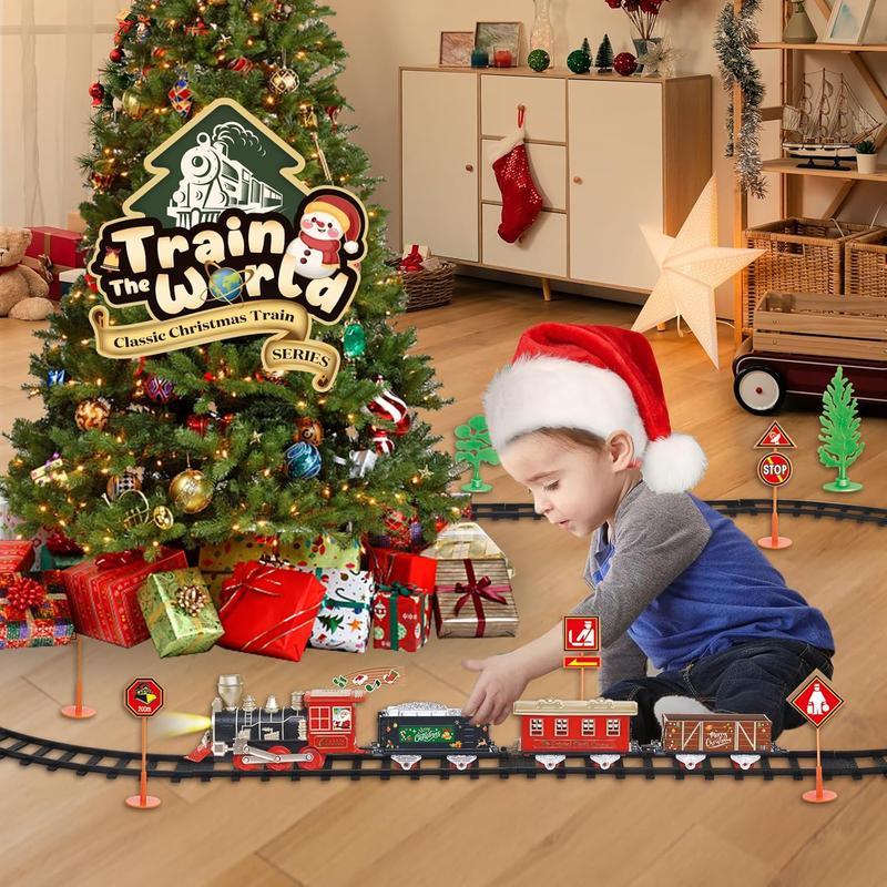 Train Set, Christmas Train Set for Around The Tree w Lights & Xmas Sounds, Christmas Tree Train Toys, Electric Toy Train Set for Boys, Toddler Model Train Gifts for 3 4 5 6 7 8+ Years Old Kids