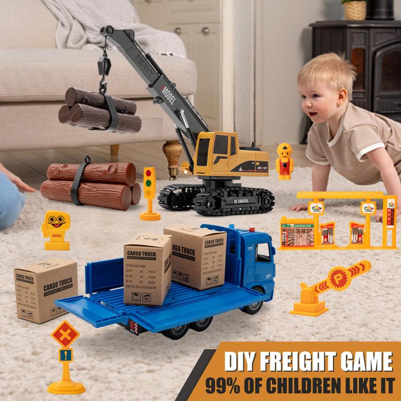 Remote Control Construction Vehicle Toy Set, 1 Set Crane & Truck Toy with Scene Accessories, Creative Car Toy for Birthday Gifts